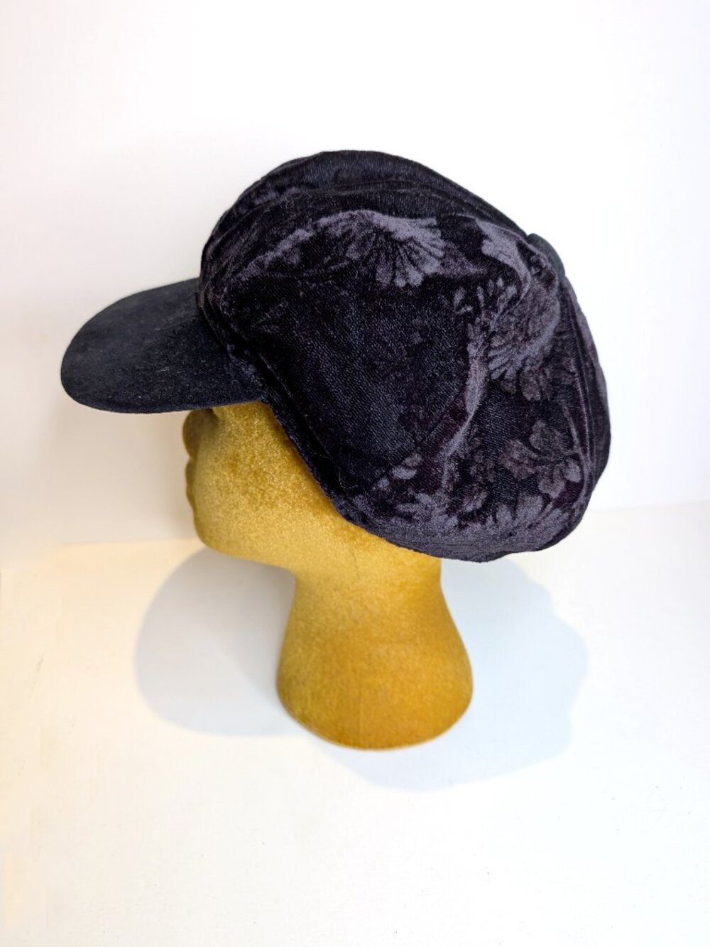 Soft black floral velour cap